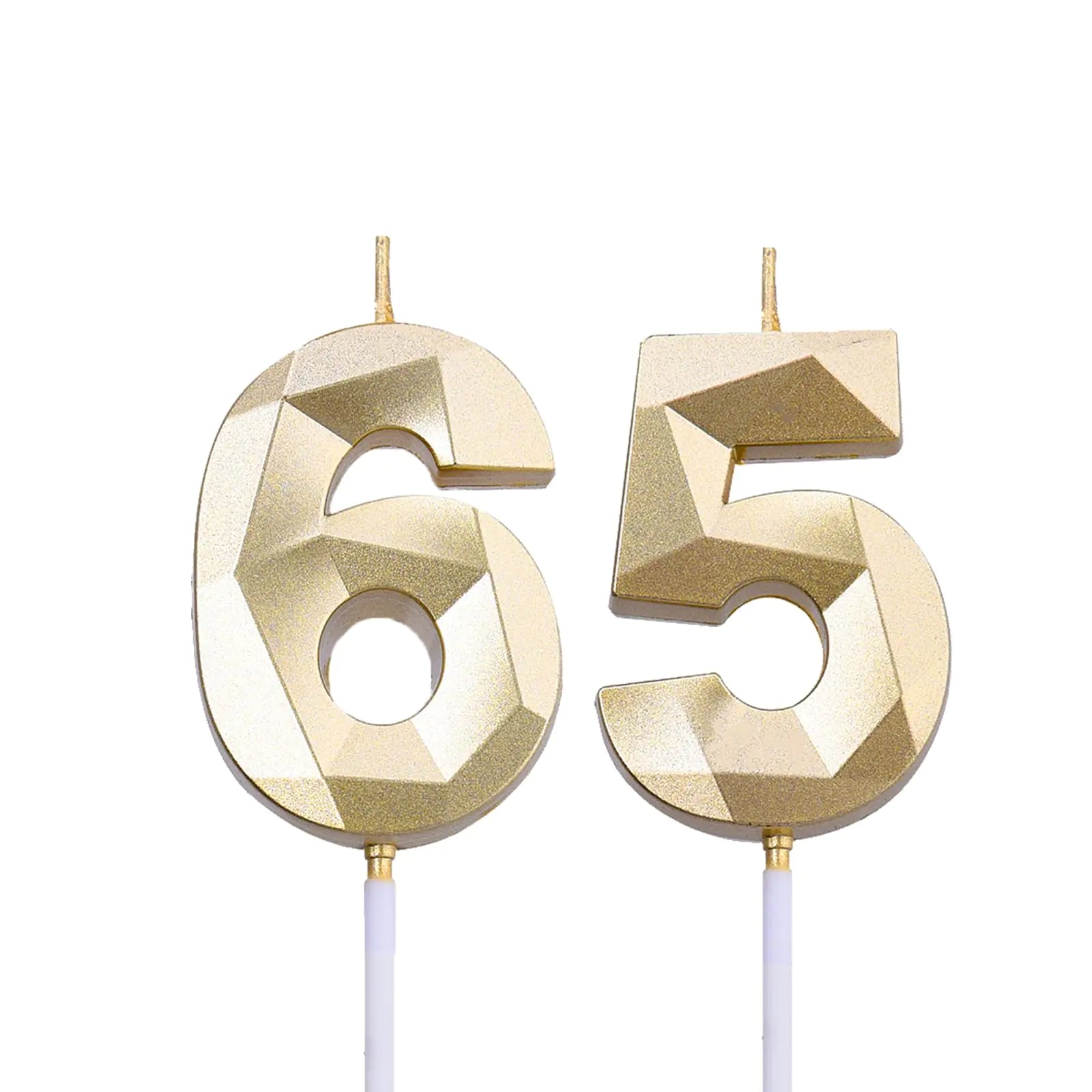 2 inch Gold 65 & 56 Birthday Candles 3D Diamond Number 65th & 56th Cake Topper for Men Women Birthday Party Decorations Theme Party