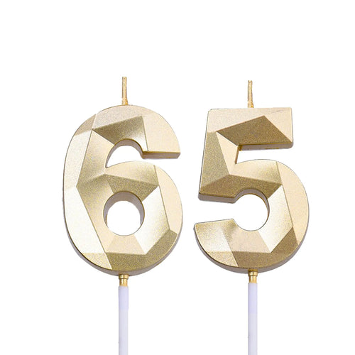 2 inch Gold 65 & 56 Birthday Candles 3D Diamond Number 65th & 56th Cake Topper for Men Women Birthday Party Decorations Theme Party