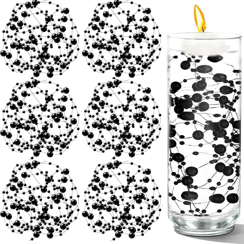 Las Velas Candles 50pcs Pearls String Beads of Pearls 10+5mm Black Artificial Pearl String for Floating Candles Centerpieces Vase Filler Wedding Centerpiece Christmas Party Decor